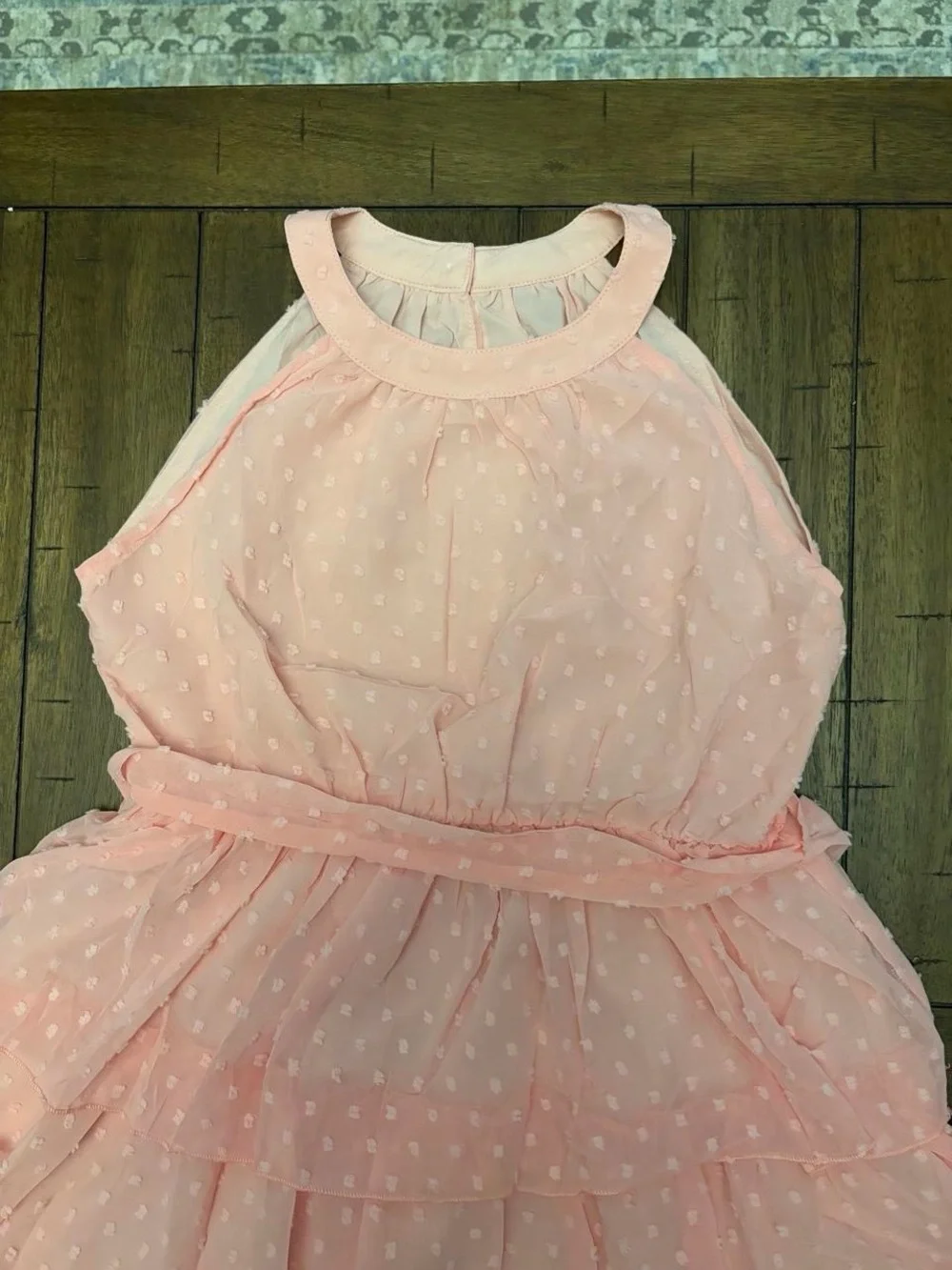 Girls' Pink Tiered Halter Dress with Waist Bow